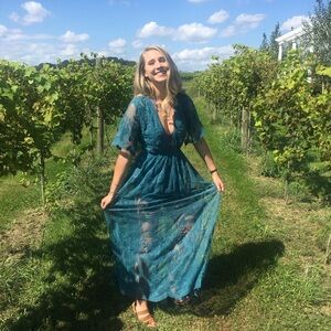 Lace Teal Maxi Dress
